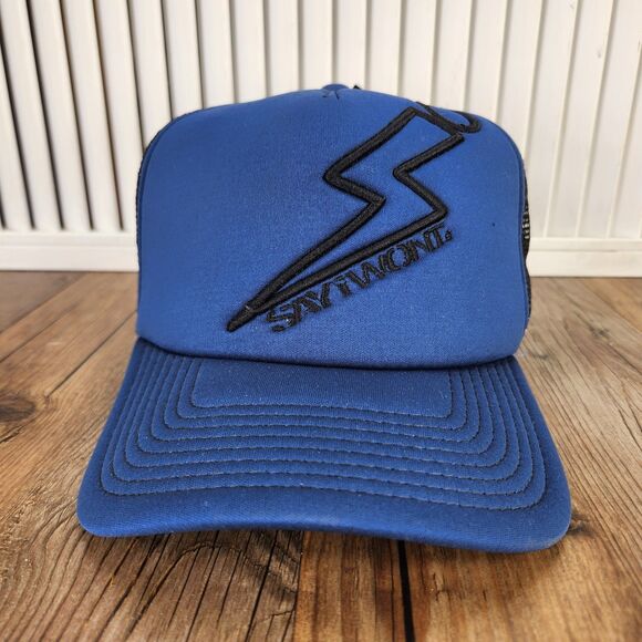 SAYiWON'T Trucker Hat Cap Blue Black Mesh Snapback Motivational Logo Thunder - Picture 2 of 12